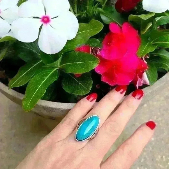 Silver tone turquoise like ring size 5.75 - Picture 16 of 17